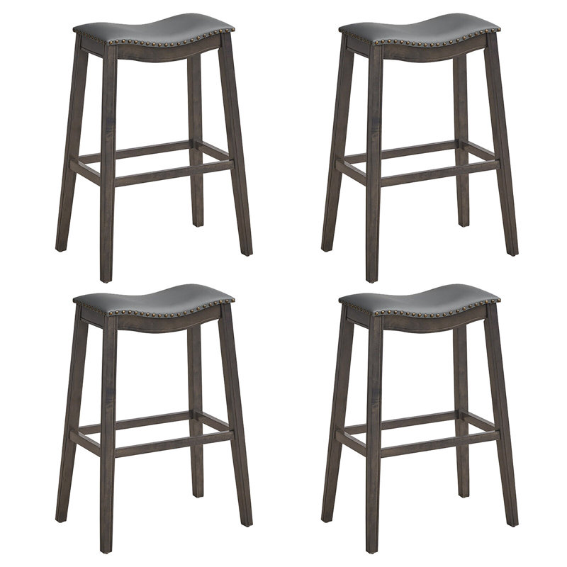 Upholstered Counter Stool with Solid Wood Frame, Brown