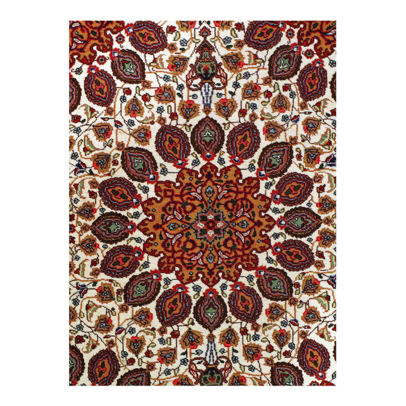 Tapis brun / beige en laine / coton à motif oriental fabriqué à la main 3 pi 5 po x 4 pi 8 po Michiru