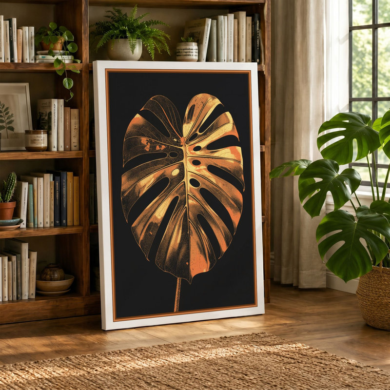 Gilded Monstera Botanical - Wrapped Canvas, 18x12 - 45.7 x 30.5 cm, White Border