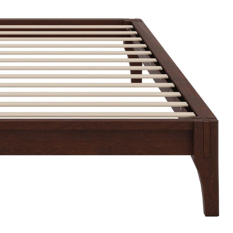 Base de lit plateforme en bois avec support à lattes, Chocolat