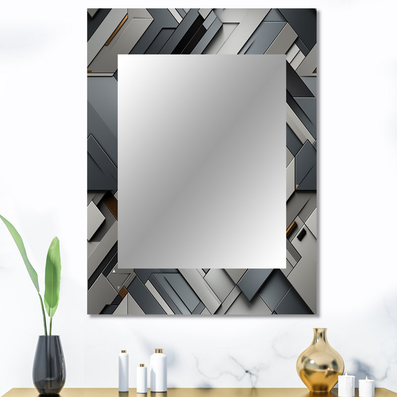 Grey Concrete Symmetry Geometric - Geometric  Decorative Mirror, Geometric Wall Mirror, Printed Metal Art, 40" x 30"