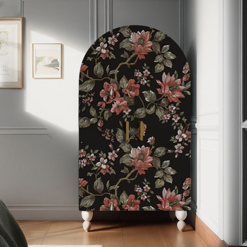 Armoire de chambre arquée avec motif floral moderne, Ivoire blanc