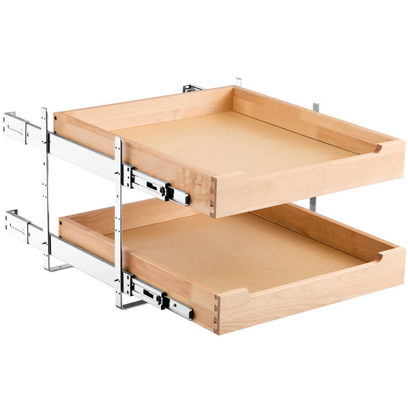 Tiroir en bois à 2 niveaux pour armoire, glissière à fermeture en douceur, rails en métal, rangement solide à hauteur réglable, réglages