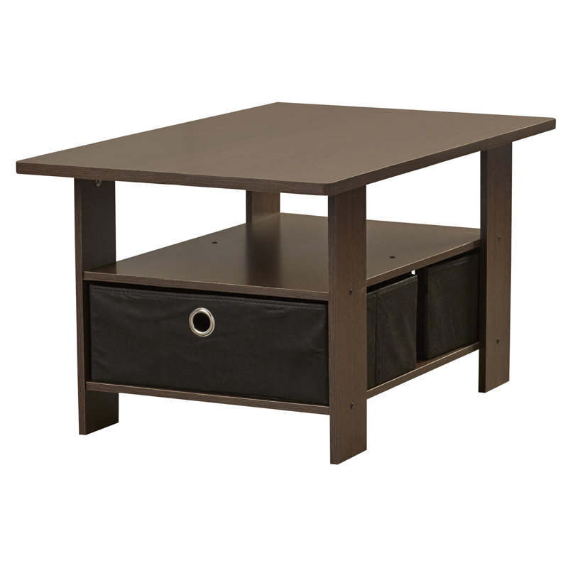 Kenton Coffee Table with Bin Drawer, Dark Brown Top/Black Base Base