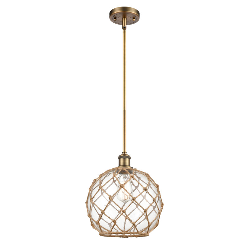 Tobey 1 - Light Single Pendant, Clear/Brown, 13" H x 10" W x 10" D, Brushed Brass