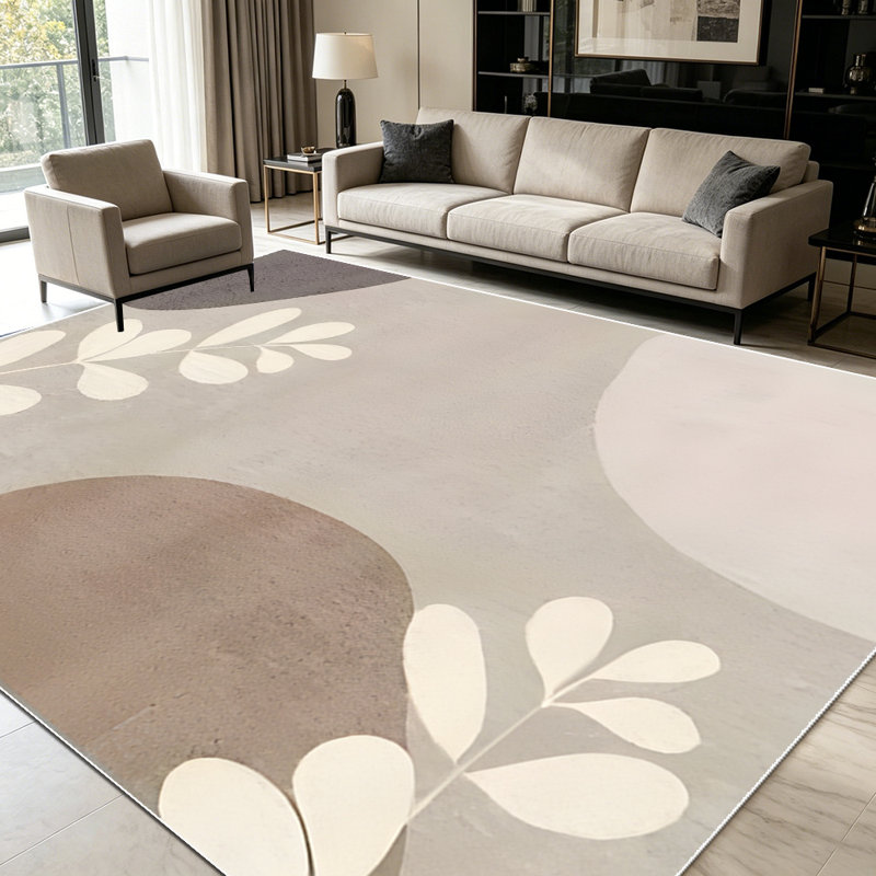1PC Neutral Tone Boho Botanical Stone & Leaf Print area rugs for Living Room, Soft and Comfortable, Suitable for all seasons, easy-to-maintain, machine washable Indoor floor mat, Under Table Farmhouse suitable for dining room, bedroom, entryway,