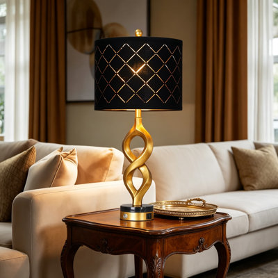 Modern Touch Control Table Lamp 30 Inch with USB A+C Charging Ports, 3-Way Dimmable Sculptural Resin Nightstand Lamp for Living Room Bedroom, Warm White LED Bulb Included, Black and Gold