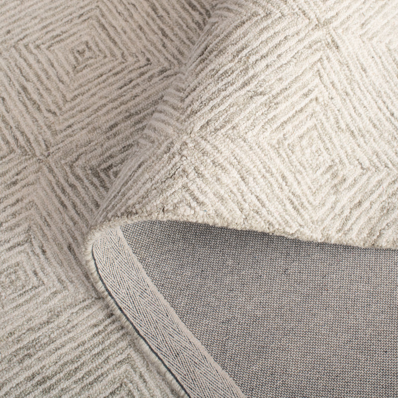Martha Stewart 300 Hand Tufted Wool/Cotton Geometric Rug in Gray/Grey/Ivory/Ivory, Rectangle 8' x 10'