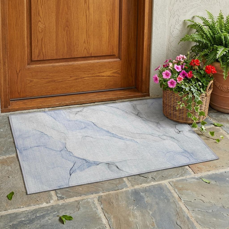 Tapis extérieur lavable antidérapant 2 pi x 3 pi bleu ivoire et gris