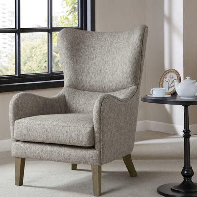 Grey Swoop Wing Chair With Solid Wood Legs, High Foam Seat Cushion, Round Arm And Piping Edge For A Modern Waiting Room Chair, Back Feature, Arm, Reclaimed Finish, , 27.75"W X 33"D 41.25"H