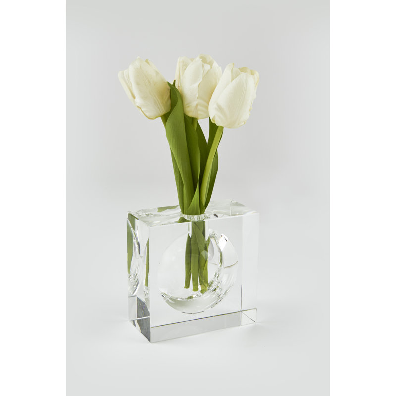 Crystal Glass Table Vase, 6.5" H x 6.5" W x 2.35" D