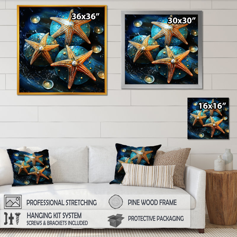 Étoile de mer jaune sur pierre gemme océanique - étoile de mer, art mural, H 36 po x l 36 po, Or
