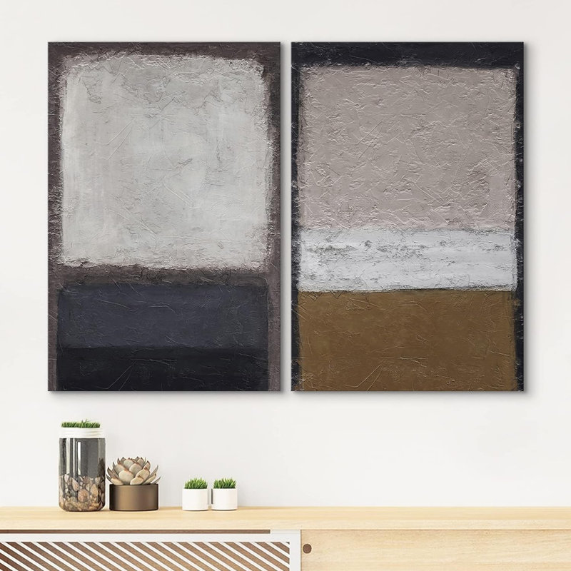 «Grey Brown Pastel Geometric Color Blocks Abstract Shapes Art Contemporary», impression sur toile 2 pièces, Toile tendue