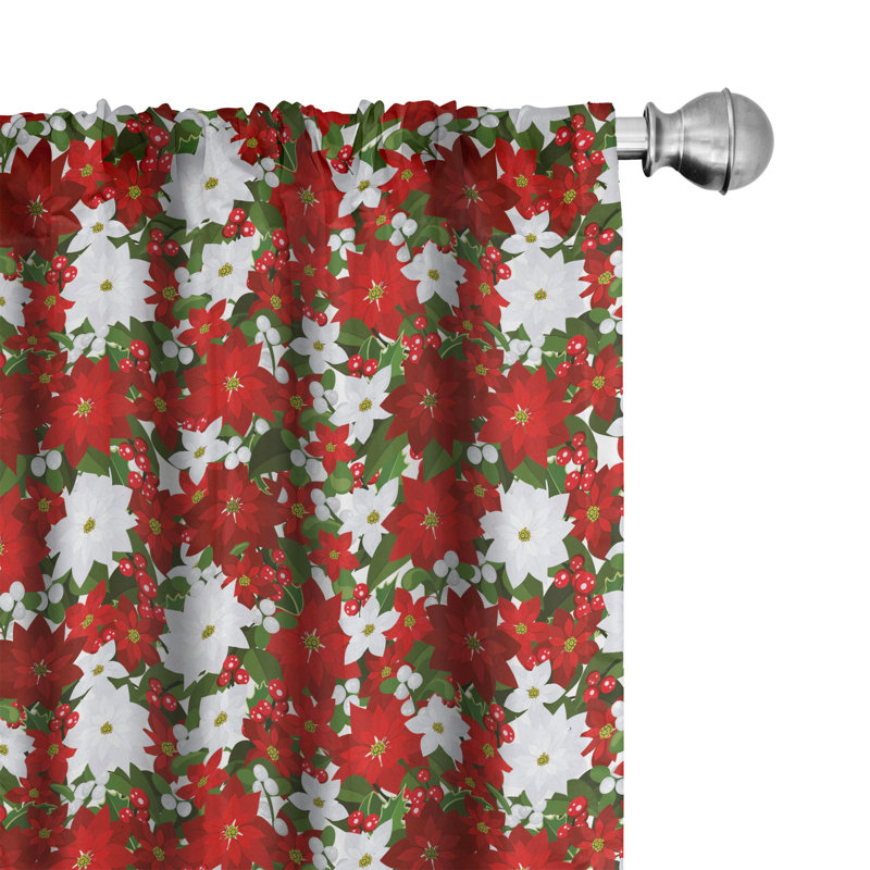 Poinsettia Flower Semi-Sheer Rod Pocket Sliding Panel, 28" x 63"