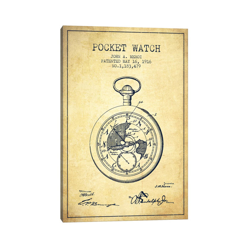 John A. Meroz Pocket Watch Pattern Sketch (Vintage) by Aged Pixel - Wrapped Canvas Gallery-Wrapped Canvas Giclée