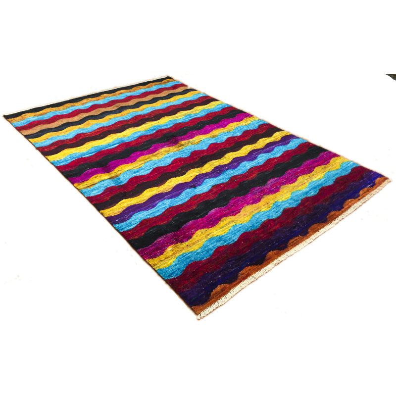 Tapis doré en soie noué à la main de conception unique 6 pi x 9 pi Arrowood