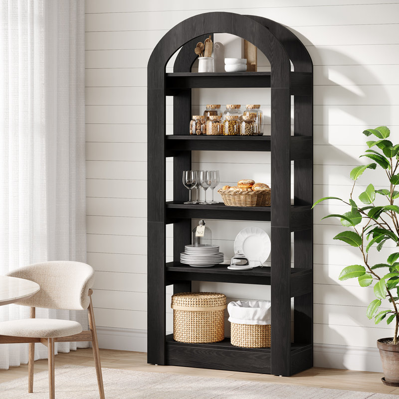 5-Tier 70.9" Tall Arched Bookcase, Modern Open Bookshelf For Home Office, Bedroom, Living Room, Black