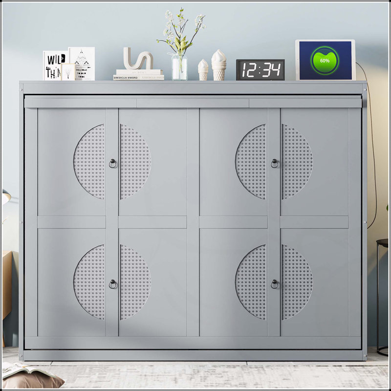 Lit escamotable double pleine grandeur, gris, Grand
