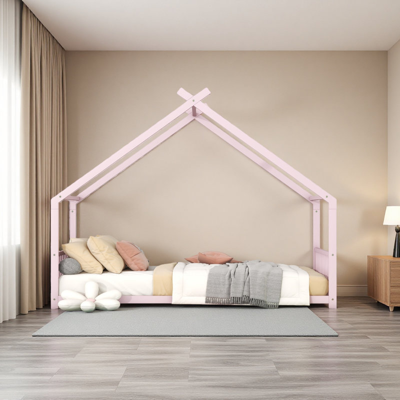 Metal House Bed, Twin, Pink