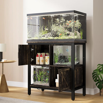 20-29 Gallon Fish Tank Stand With Power Outlet, Farmhouse Aquarium Stand With 2 Cabinets, 20 Gallon Fish Stand With 4 Adjustable Legs, 16.5" L*30.7" W Tabletop