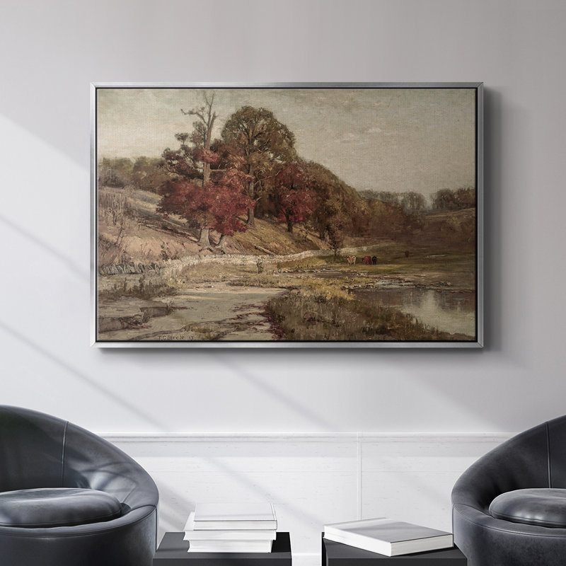 Paysage rétro - DCXLVII, H 17 po x l 25 po x P 2 po, Toile encadrée noyer flottant