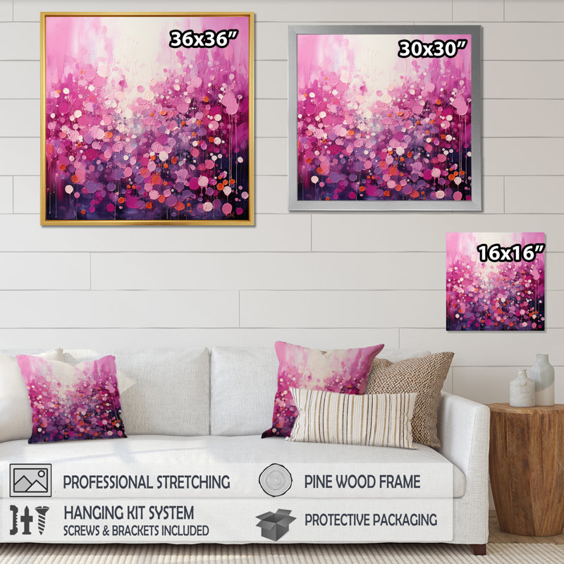 Magenta Magic - Abstract Landscape Canvas Wall Art, 36" H x 36" W, Cadre flottant noir