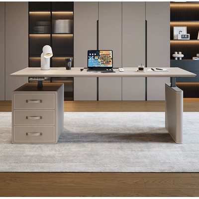 Intelligent Electric Height-Adjustable Saddle Leather Desk
