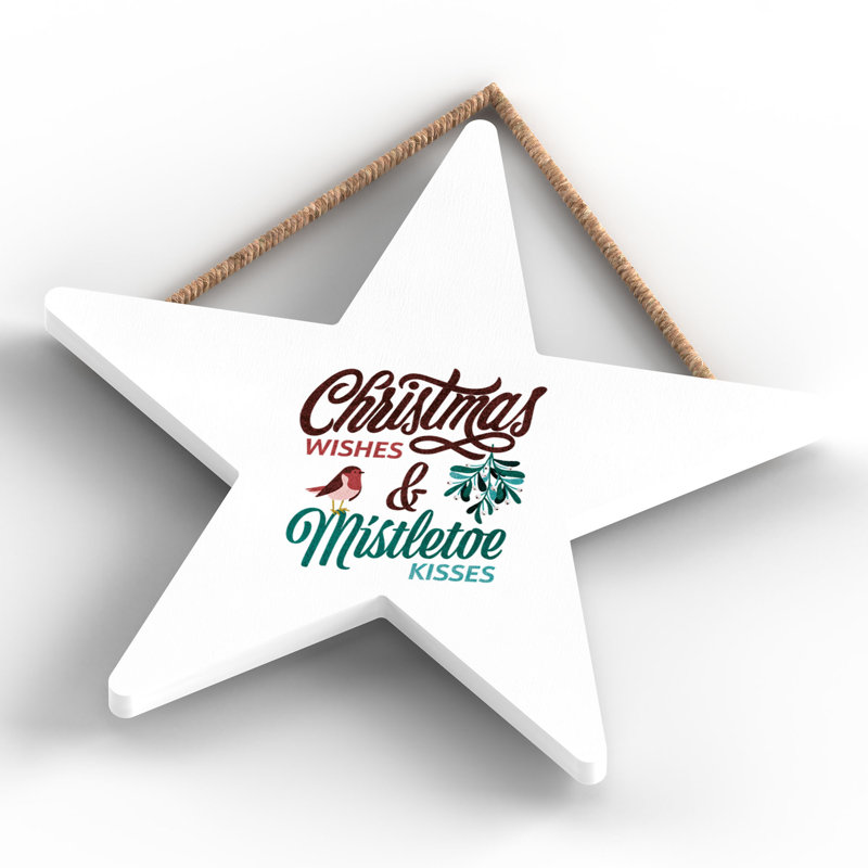 Xmas Christmas Wishes Wooden Star Plaque