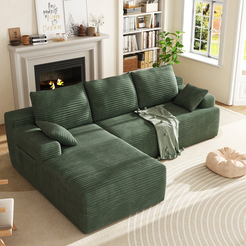 Canapé modulaire en forme de L à compression de 2 pièces Boneless de 104 po sans assemblage requis, Vert
