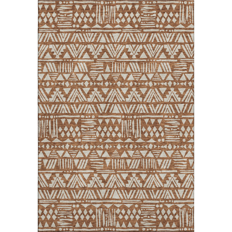 Premium Machine Washable Prisco Terracotta Rug, Rectangle 10' x 14'