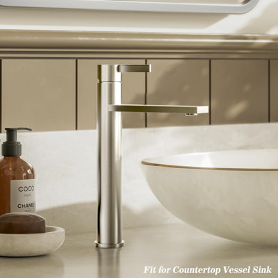 Brushed Nickel Tall Bathroom Vessel Sink Faucet, Single Hole Single Handle Modern Bathroom Faucet, With Pop Up Drain And Water Supply Line