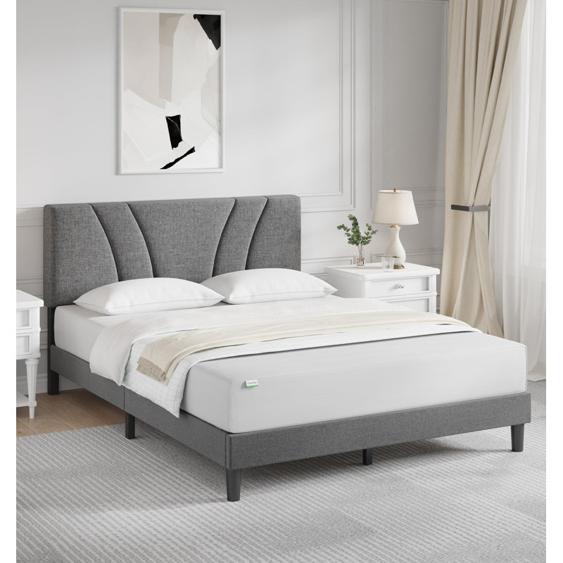Lit plateforme tapissier Chasady, Gris