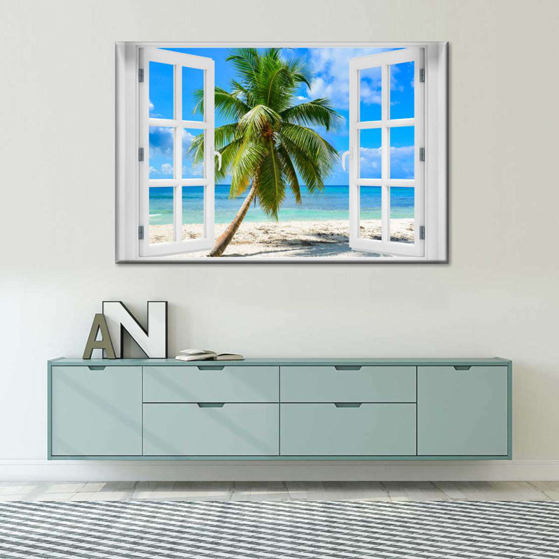 Fenêtre sur une plage de vacances sur toile, H 16 po x l 24 po x P 1,25 po