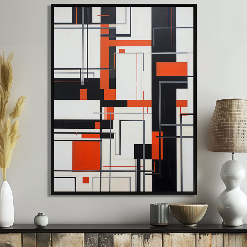 Art moderne mural géométrique modernisé, H 20 po x l 12 po x P 1 po, Toile avec cadre flottant noir