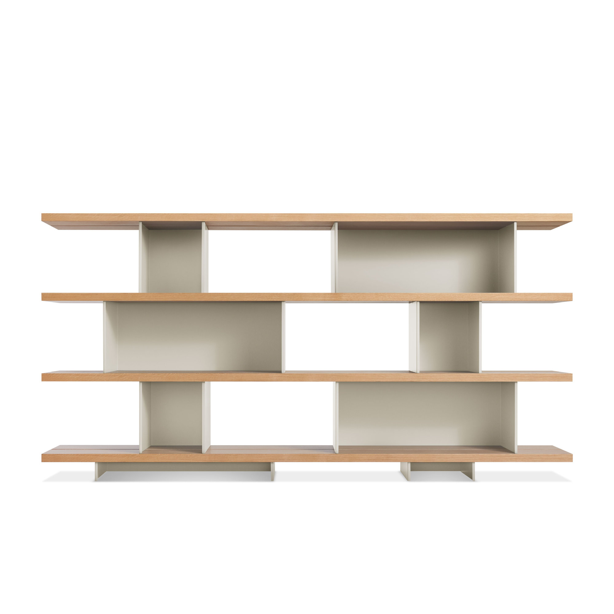 Happy Day Wide Bookcase, (4 Shelves) 41" H x 81" W x 14" D, White Oak/Putty