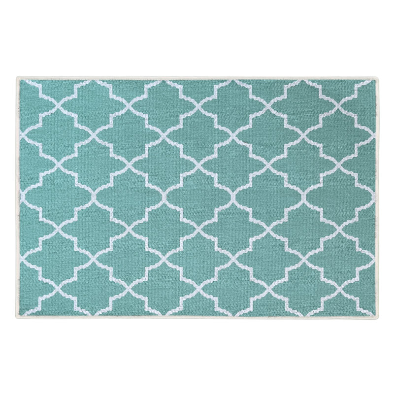Werra Geometric Non-Skid Kitchen Mat, Teal