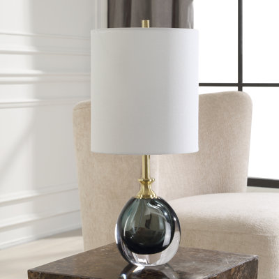 Everly Quinn Naadira Teal Blue Glass Buffet Lamp
