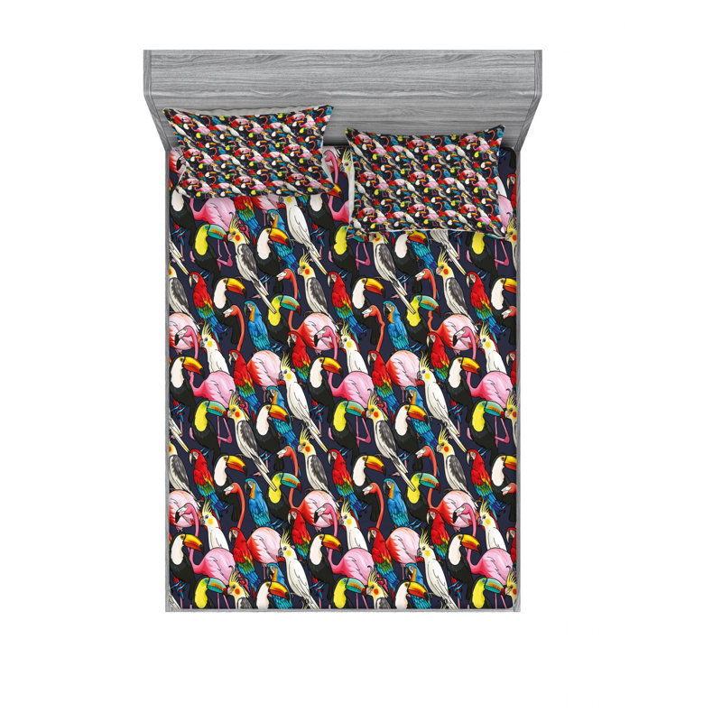 Ensemble de draps Exotic Birds Cockatoo Flamingo, Ensemble de drap pour grand lit avec drap-housse