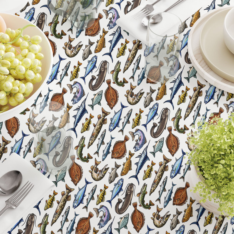 Rectangular Tablecloth, 100% Cotton, 52X104", Fresh Catch, 84" L x 52" W