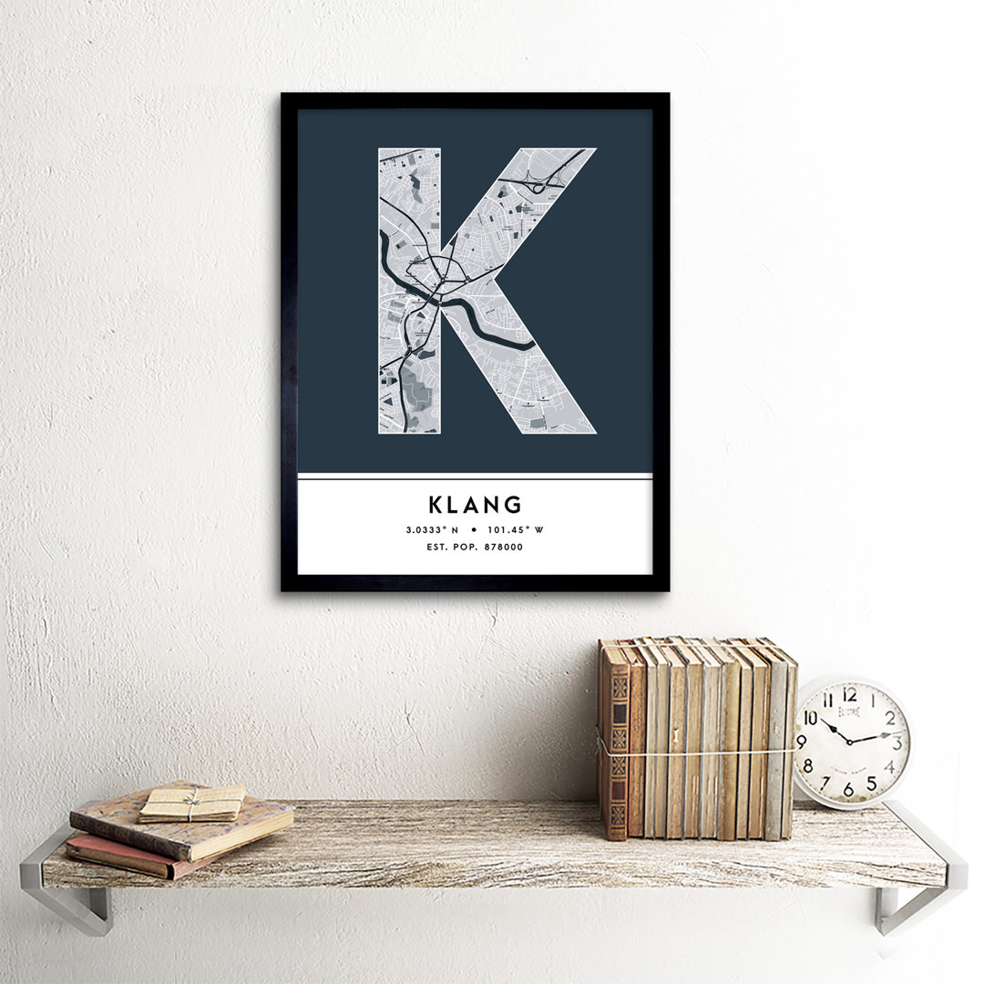 Klang City Map Klang Malaysia City Map Navy - Single Picture Frame Typography