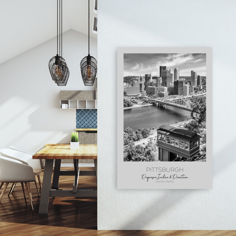 In Focus: Pittsburgh Skyline With Duquesne Incline Abstract Contemporary Architecture City Wall Art Print 1 Piece Wrapped Canvas Wall Art