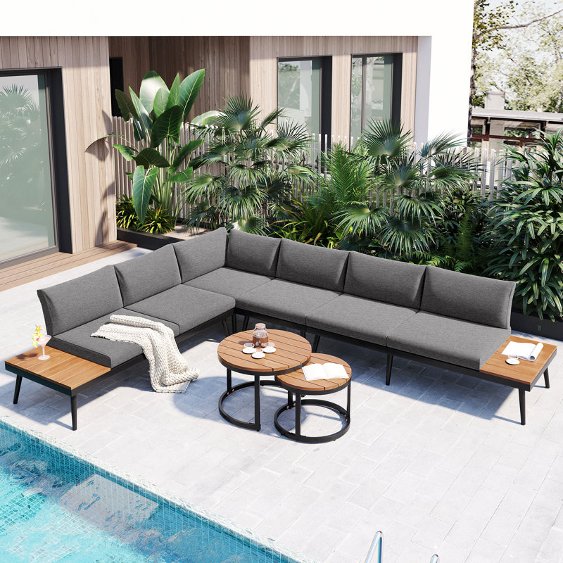 Acacia 6 - Person Modular Patio Conversation Set with Cushions, Gray