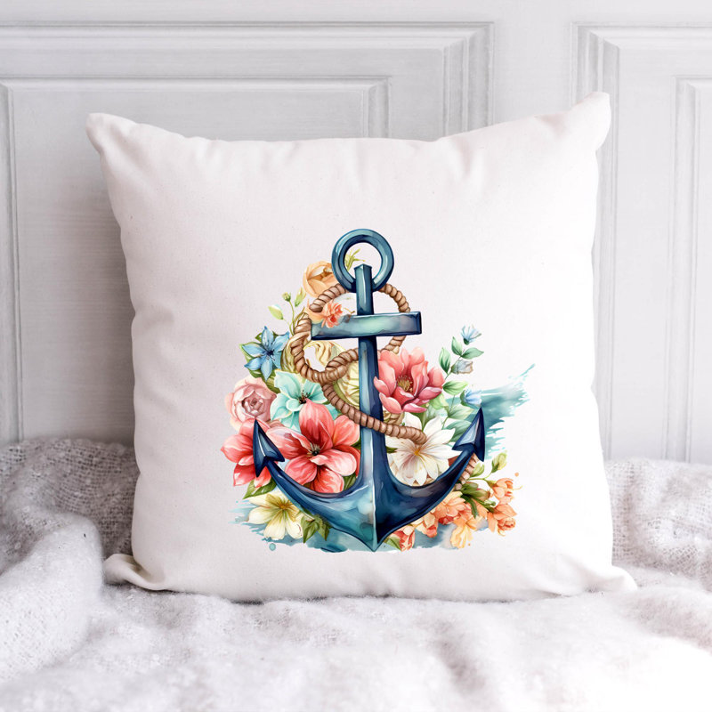 Nautical Sea Life_201 - Coussin décoratif en polyester, H 20 po x l 20 po