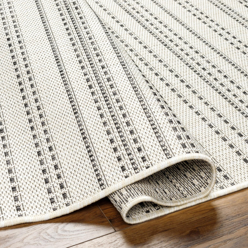 Elliegrace Black/Ivory Outdoor Area Rug, Rectangle 5'3" x 7'