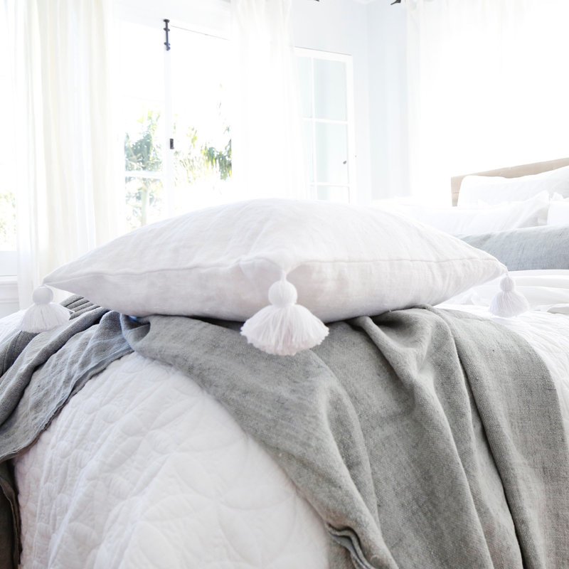 Housse de coussin en lin Montauk, Blanc