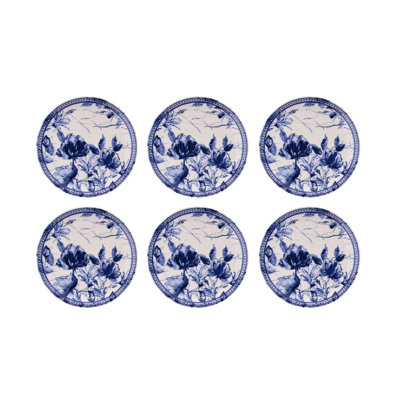 Blue and White Dessert Plate Set (6 Pieces), 7.6 x 7.6 x 0.8 inches | 100% Ceramic, Dishwasher & Microwave Safe | Elegant Design for Serving Desserts, Cakes, and Appetizers, Perfect for Entertaining and Everyday Use