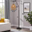 Lampe sur pied en fer noir, lampadaire en rotin tissé rustique Boho pour coin lecture et bureau (ampoules non incluses)
