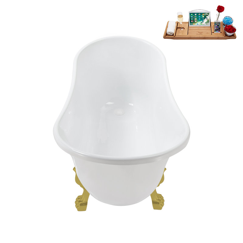 1300.5mm x 650.2mm Soaking Acrylic Bathtub, Brushed Gold, Glossy White