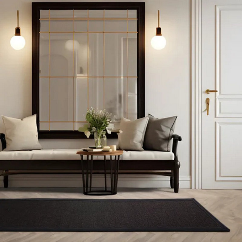 Black/Black Natural Decorative Plain Bordered Modern Anti Slip Easy To Clean Rug For Living Room And Bedroom, Jute/Sisal
