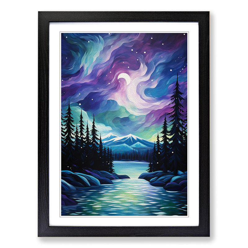 Northern Lights Abstract No.2 - Single Picture Frame Print on Wood, Black, 34cm H x 25cm W x 2cm D
